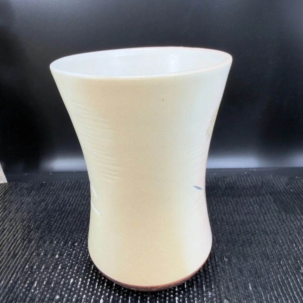 Croscill China Floral Ceramic Vase Cup Cream Yellow Flowers Ribbed‎ Texture VTG
